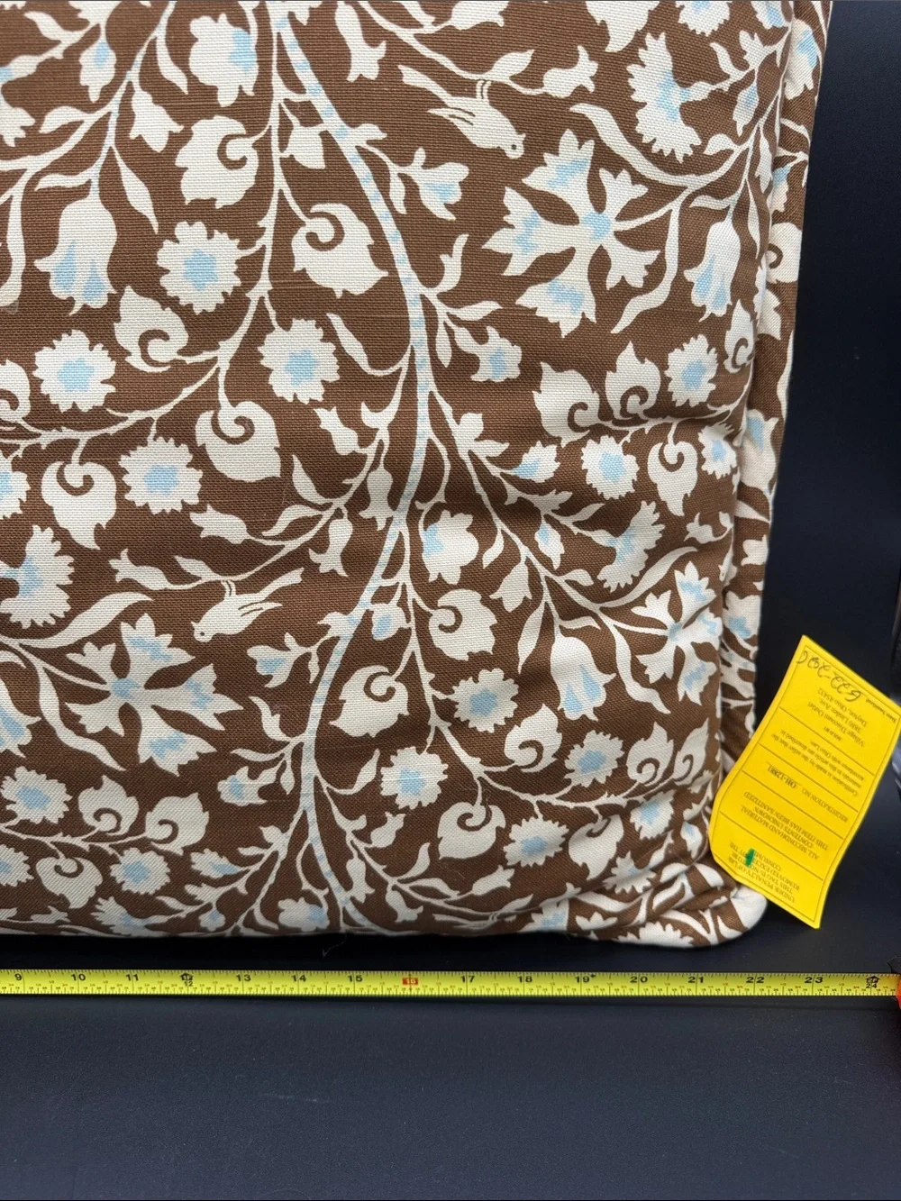 Brown Block Print Decorative Throw Pillows Set of 3 Bird Tree Motif